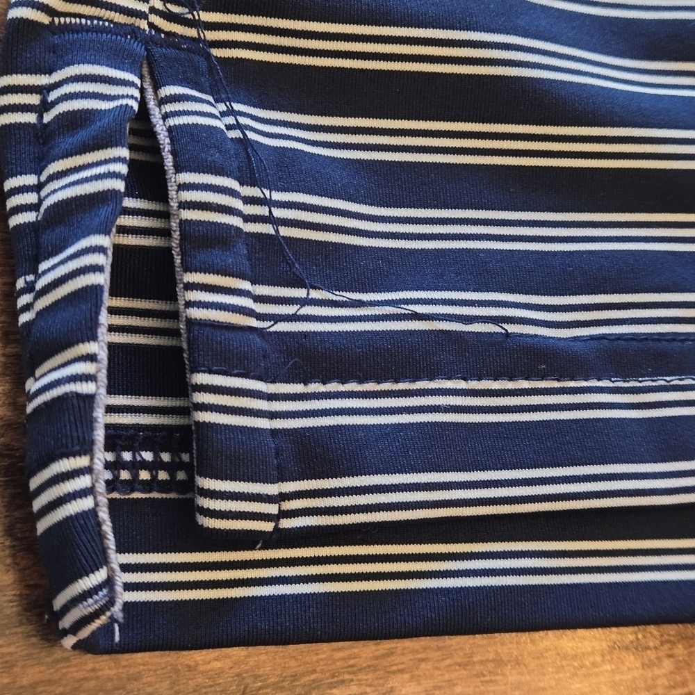 Adidas Men's 2XL Golf Polo 2 Color Striped Blue and White Shirt Side Slits - Picture 12 of 12